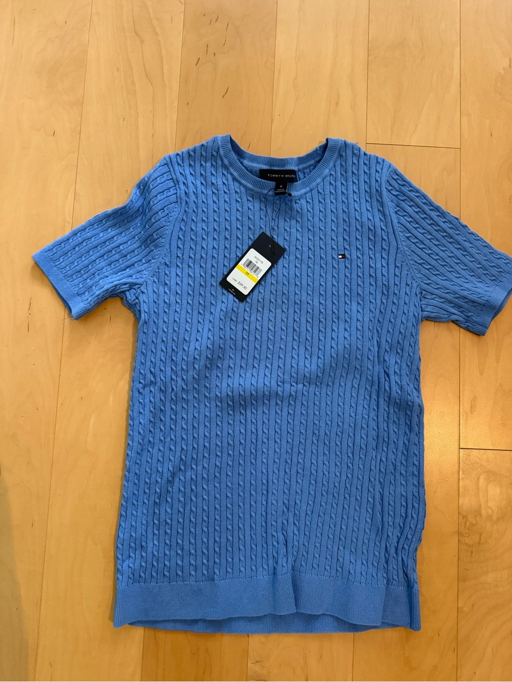 Tommy Hilfiger Women’s Short-Sleeve Cable Knit Sweater in Blue